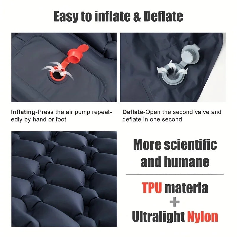 Inflatable Sleeping Pad With Diamond-Shaped Pillow, Durable TPU Air Mattress, Comfortable & Portable For Outdoor Camping