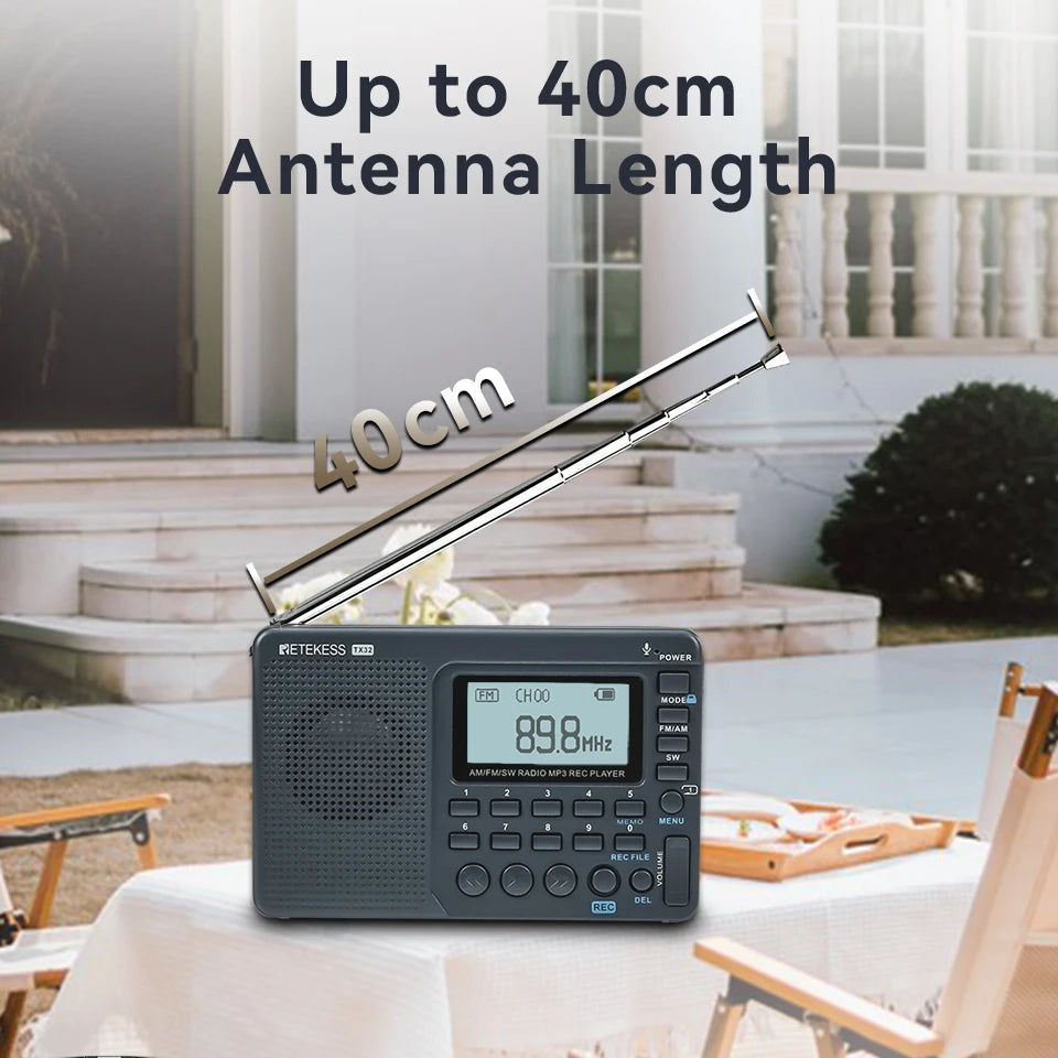 RETEKESS V115 Radio FM AM SW Portable Radios Rechargeable  Radio Batteries multiple bands  USB Recorder Speaker for Elders TX32