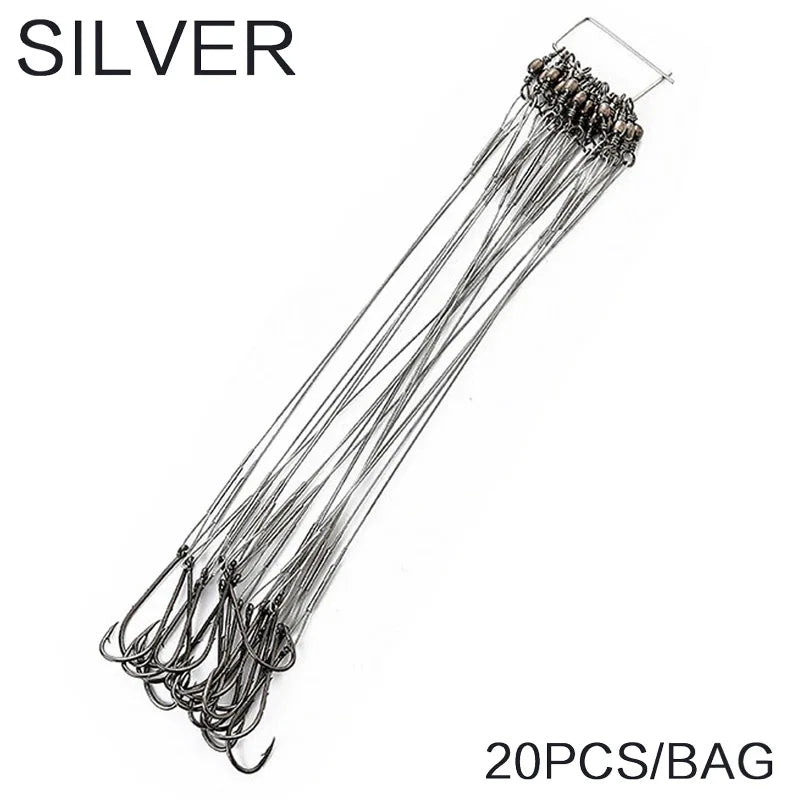 FLYSAND Anti Bite Steel Fishing Line Steel Wire Leader WIth #1 Hook With Swivel 50LB 20Pcs/Bag 3 Colors Fishing Tackle Gear