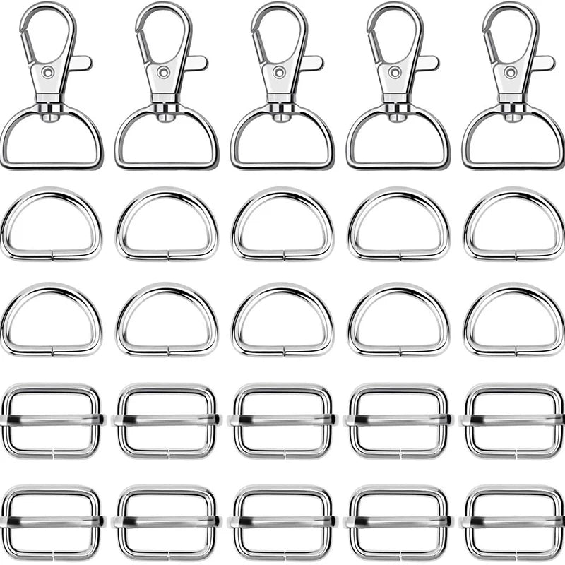 25/40/56PCS Metal Snap Hooks Buckle Belt D Rings Keychain Tri-Glides Slide Center Bar For Bag Strap Belt Key Rings Leather Strap