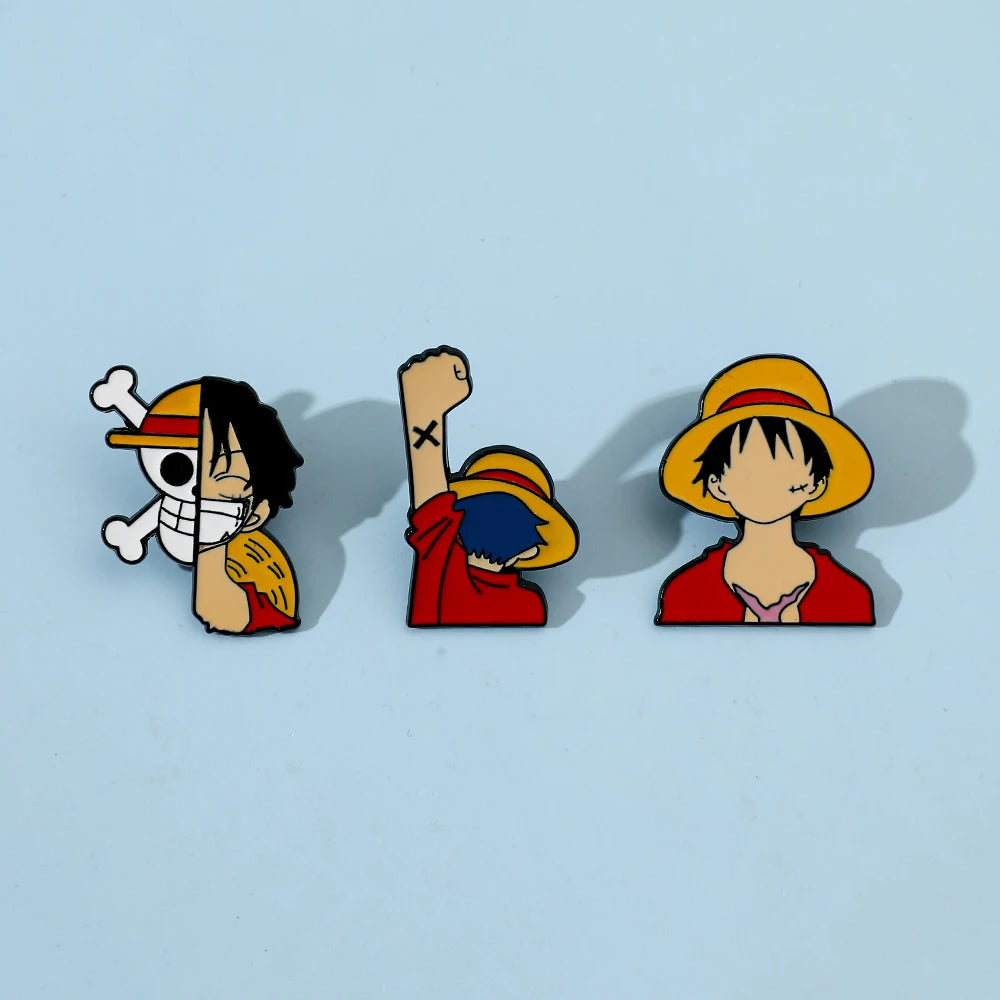 3 Pcs Fashion Cartoon Brooch personality Monkey D. Luffy Enamel Pin Metal Badge Jewelry Clothing Backpack Accessories Gift