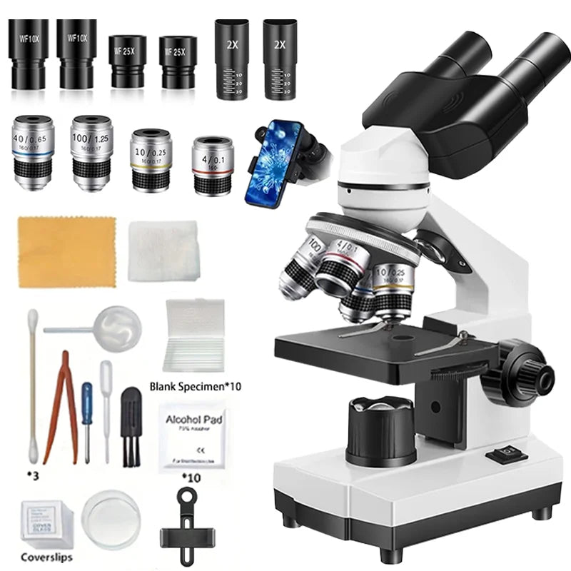 Adults Binocular Microscope 40X‑5000X HD Inspection Laboratory Optical Microscope Tool Set For Schools&Home&Scientific research