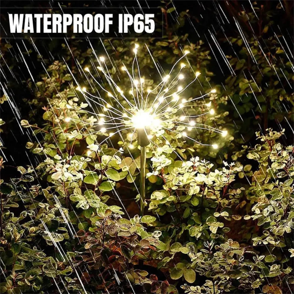 LED Outdoor Solar Fireworks Lights 90/150 LED Fairy Lights 8 Modes Garden Ground Plug Waterproof Holiday for Balcony Lawn Decor