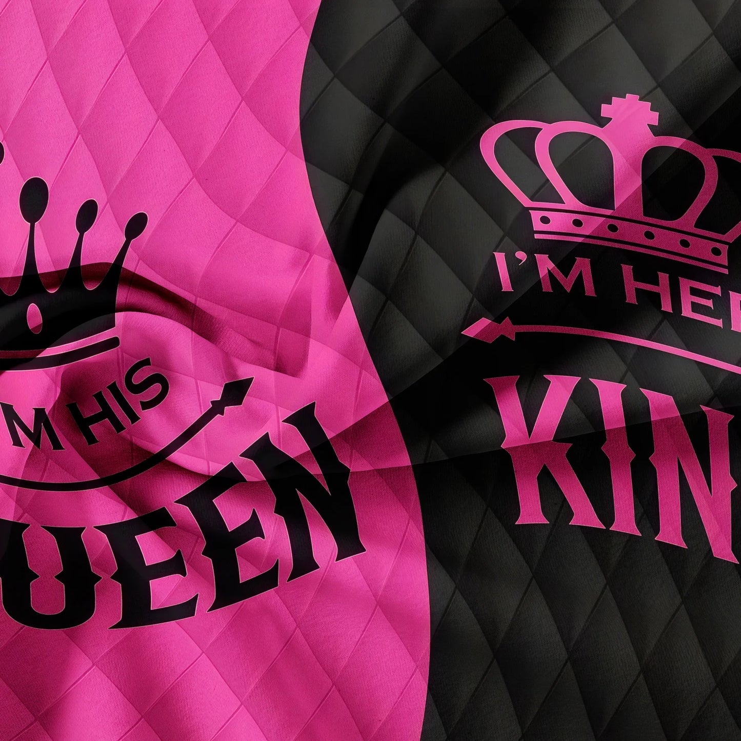 3pcs Couple's King & Queen Printed Duvet Cover Set,Romantic Heart Crown Design, Pink Black Contrast for Sweetness with Elegance