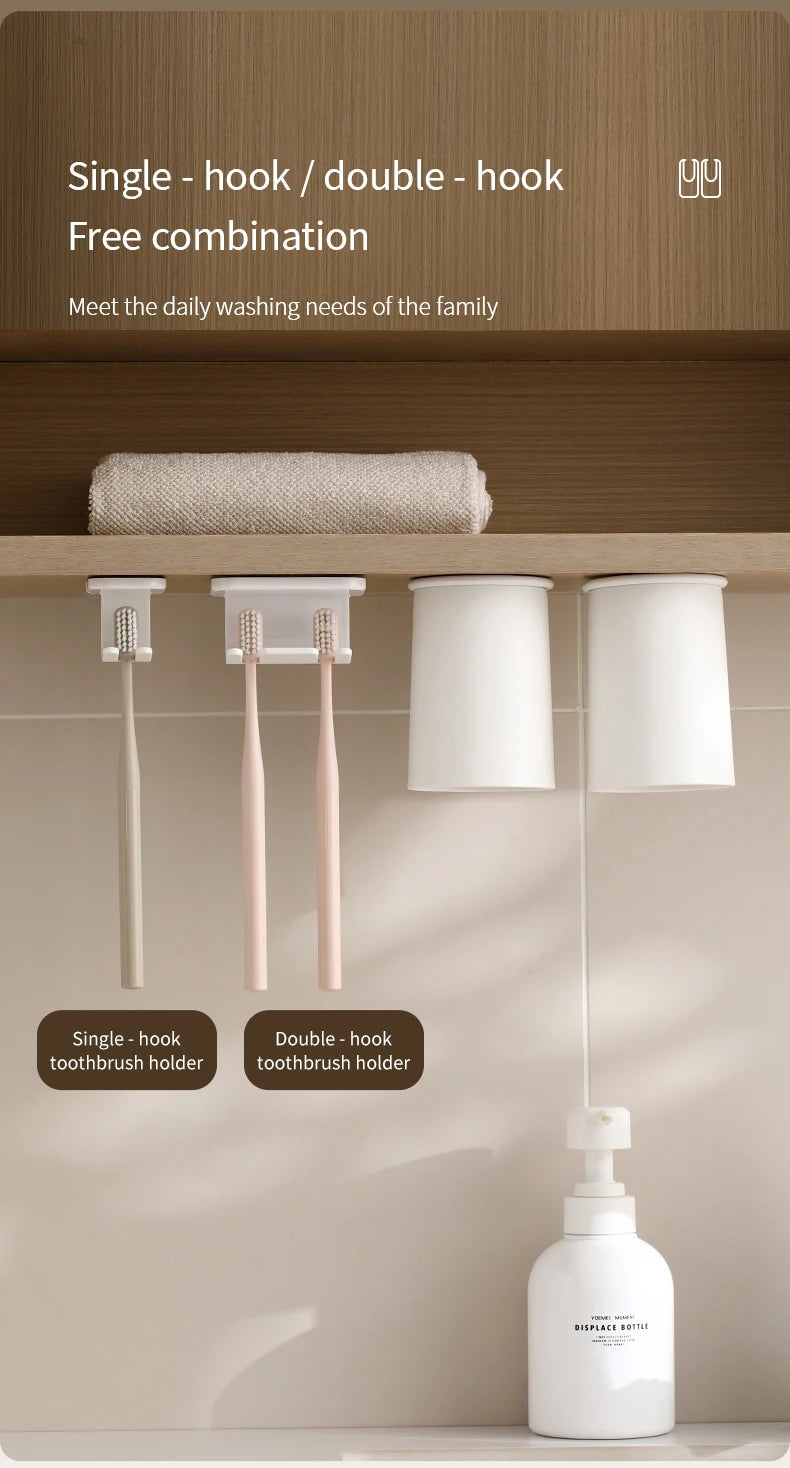 Self Adhesive Detachable Toothbrush Holder for Bathroom Countertop Wall Mounted Electric Toothbrush Plastic Storage Hook