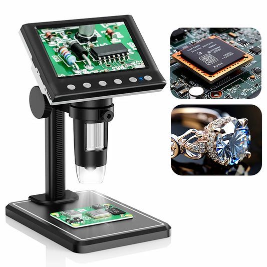 Hayve 4.3'' Digital Microscope 1600X USB Microscope 1080p Soldering Microscope with 8 LEDs Compatible with Windows/Mac OS (DM7)