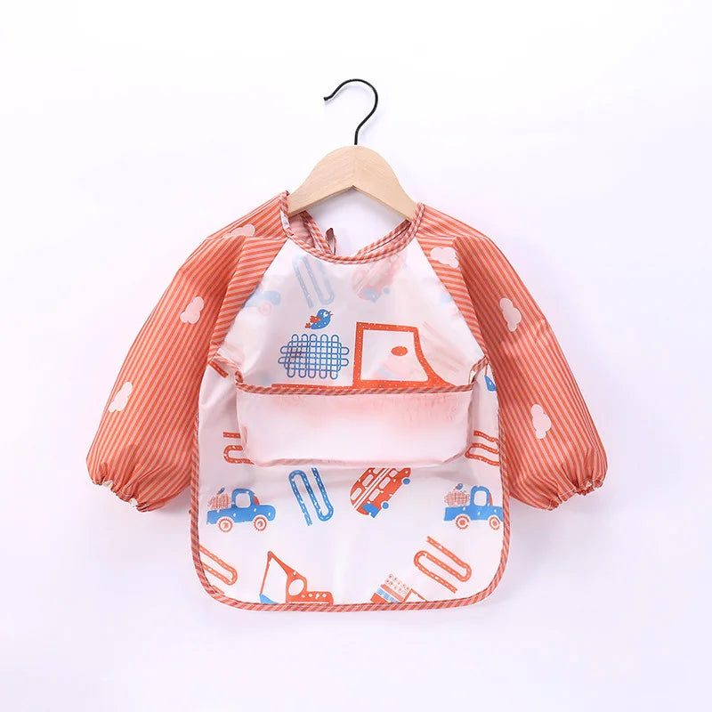 Baby Long Sleeve Scarf Waterproof Toddler Art Smock Feeding Bib Apron Pocket Infant Boys Girls Burp Cloth Banana Bibs for1-3Year