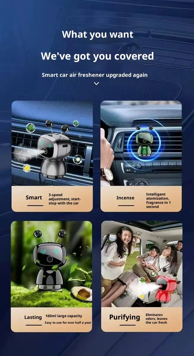 Creative Car Smart Aromatherapy Diffuser - Robot-shaped Aromatherapy Ornament, Air Freshener with Long-lasting Light Fragrance