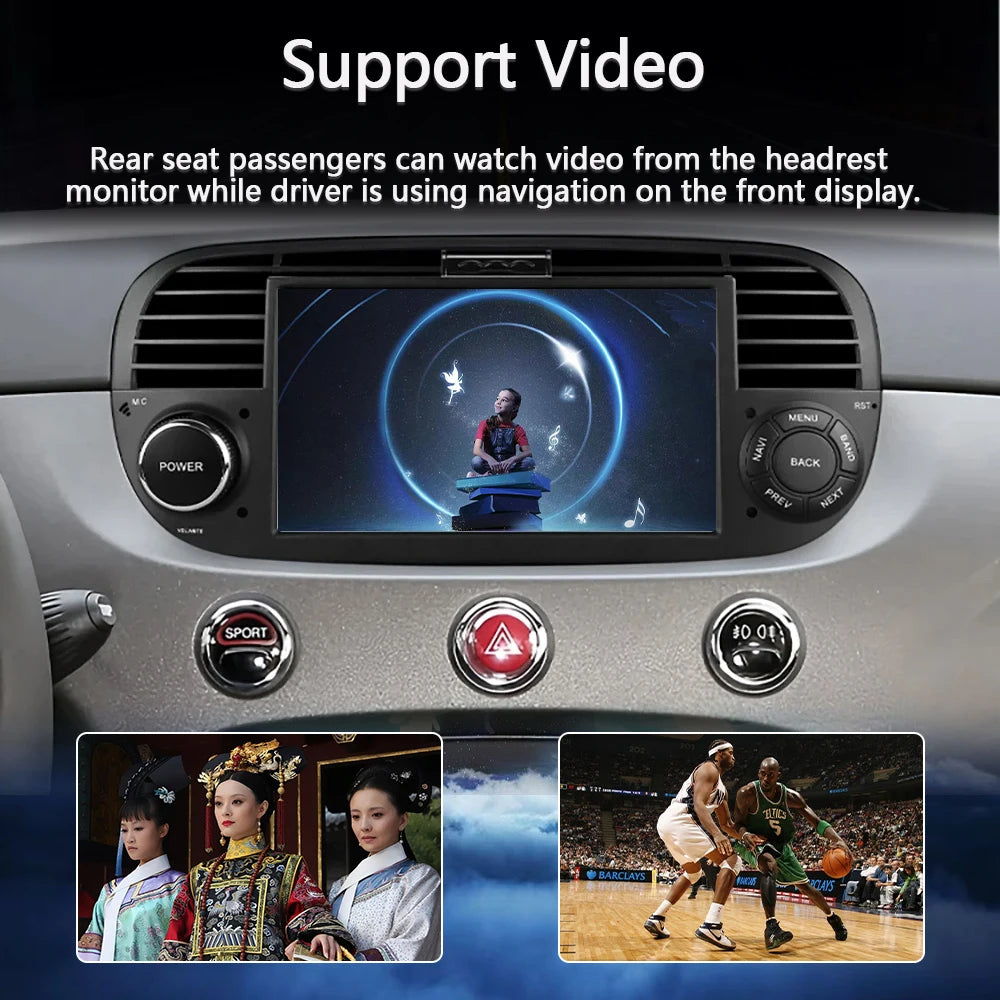 Junuse 7" Wireless Android Auto Carplay For Fiat 500 2007~2015 Android 13 Carplay GPS Navigation Multimedia Player White Black