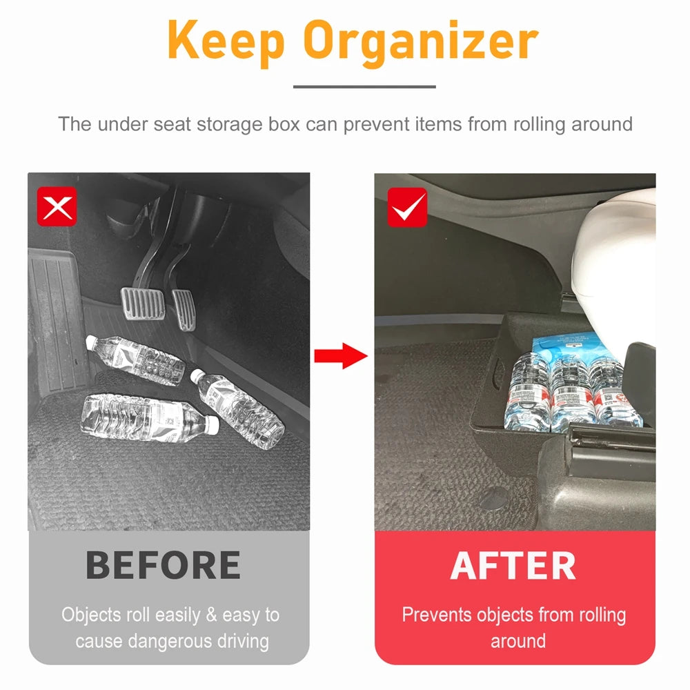 For Tesla Model Y High Capacity Organizer Case Felt Cloth Drawer Holder Under Seat Hidden Box Storage Box Black