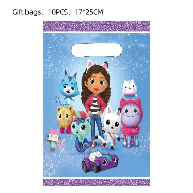 Disney Gabby Doll House Theme Birthday Party Flag Pulling Balloon Decoration Disposable Tableware Supplies