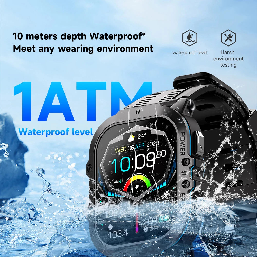 LEMFO New C26 Smart Watch Men AMOLED 1.96 Inch HD Screen Bluetooth Call 100＋ Sports Modes 1ATM Waterproof Outdoor Smartwatch