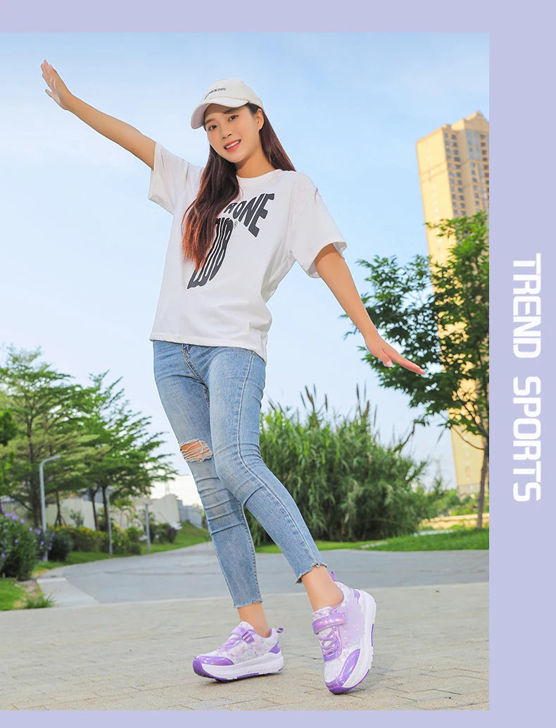 Kids Roller Skate Shoes Snickers With 4-Wheels Children Rollerskates Fashion Outdoor Sports Shoes Girls Boys Gifts