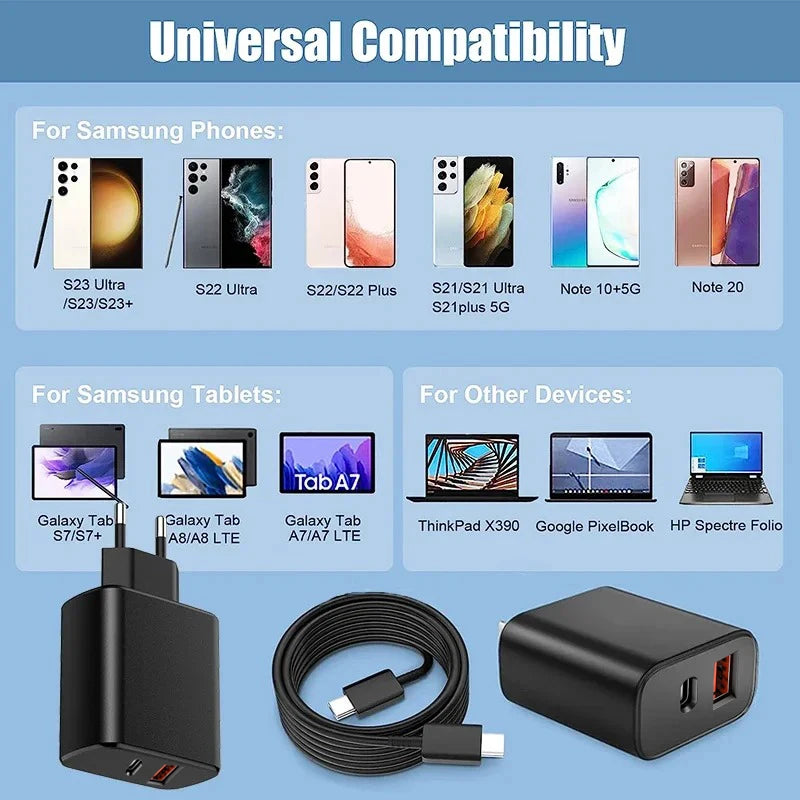 50W USB PD Charger for Samsung Galaxy S22 S23 Ultra Note 10+ 5G USB Fast Charge Mobile Phone Type C Quick Charging Wall Adapter