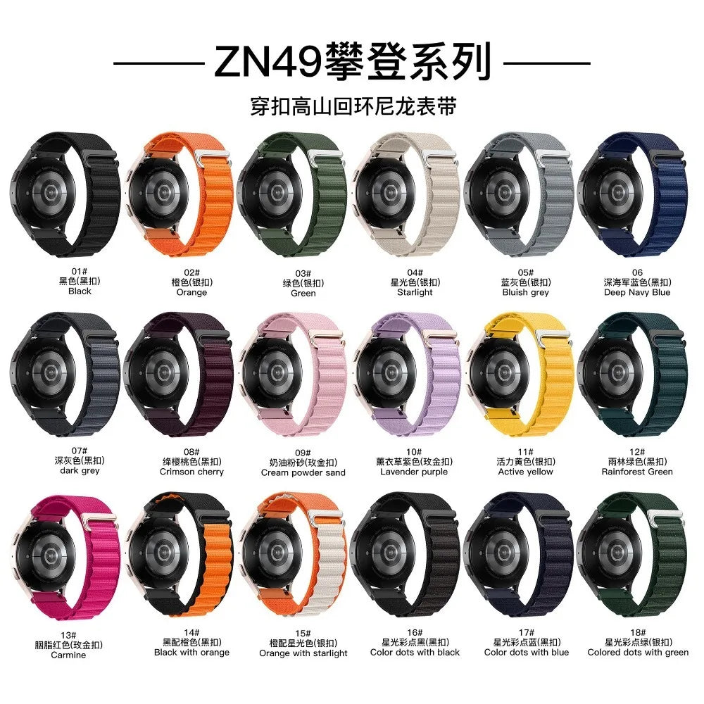 22mm 20mm Alpine Loop Bracelet for Samsung Galaxy Watch 7/6/5/4/Classic Band for Nylon Strap Huawei Watch GT4 GT2 3 GT5/Pro 46mm