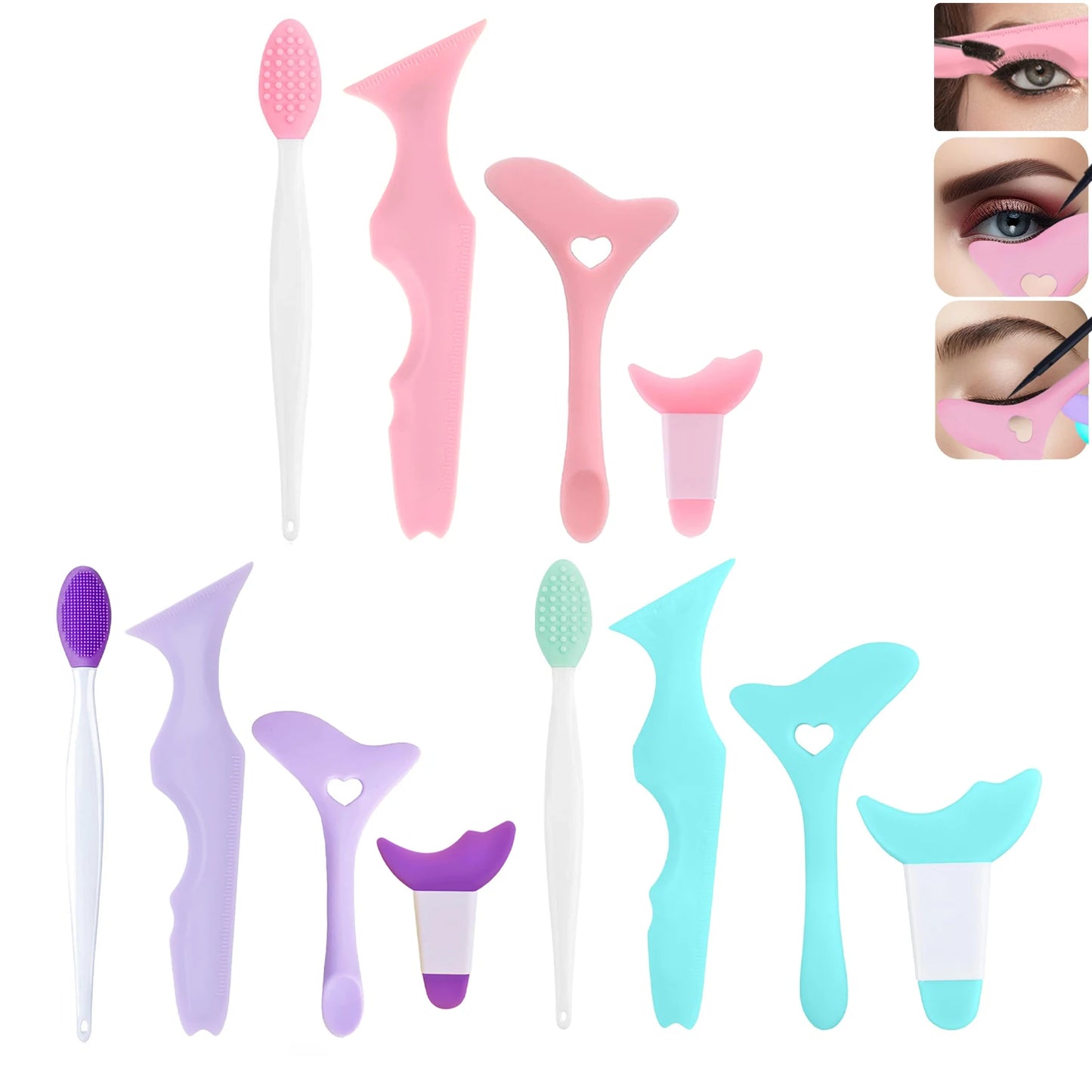 4PCS Eyeliner Stencils Set Reusable Silicone Eyeliner Tool Lash Guard Eye Lips Makeup Tool for Women