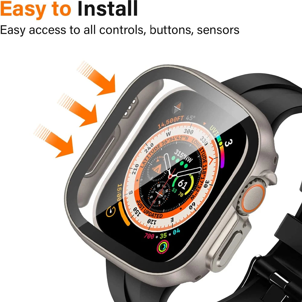 Cover For Apple Watch Ultra 2 3 Case 49mm Accessories PC Shockproof Bumper+Tempered Glass Screen Protector iwatch Series Ultra3