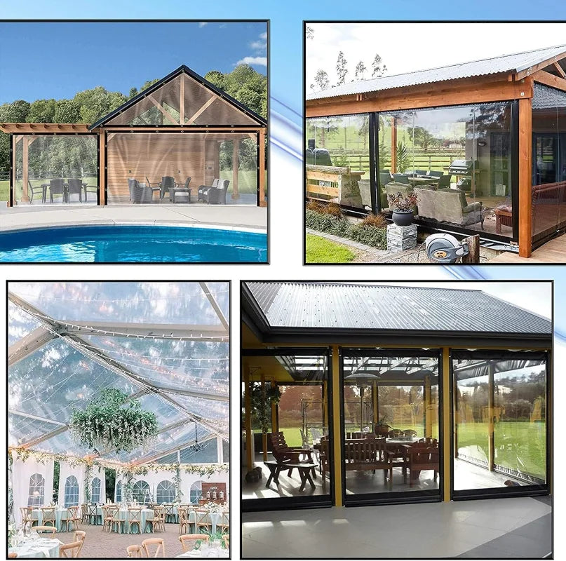 2x4m/2m Clear Waterproof Tarp Transparent Poly Tarpaulin Anti Tear Cover with Rustproof Grommets for Patio Garden Chicken Coop