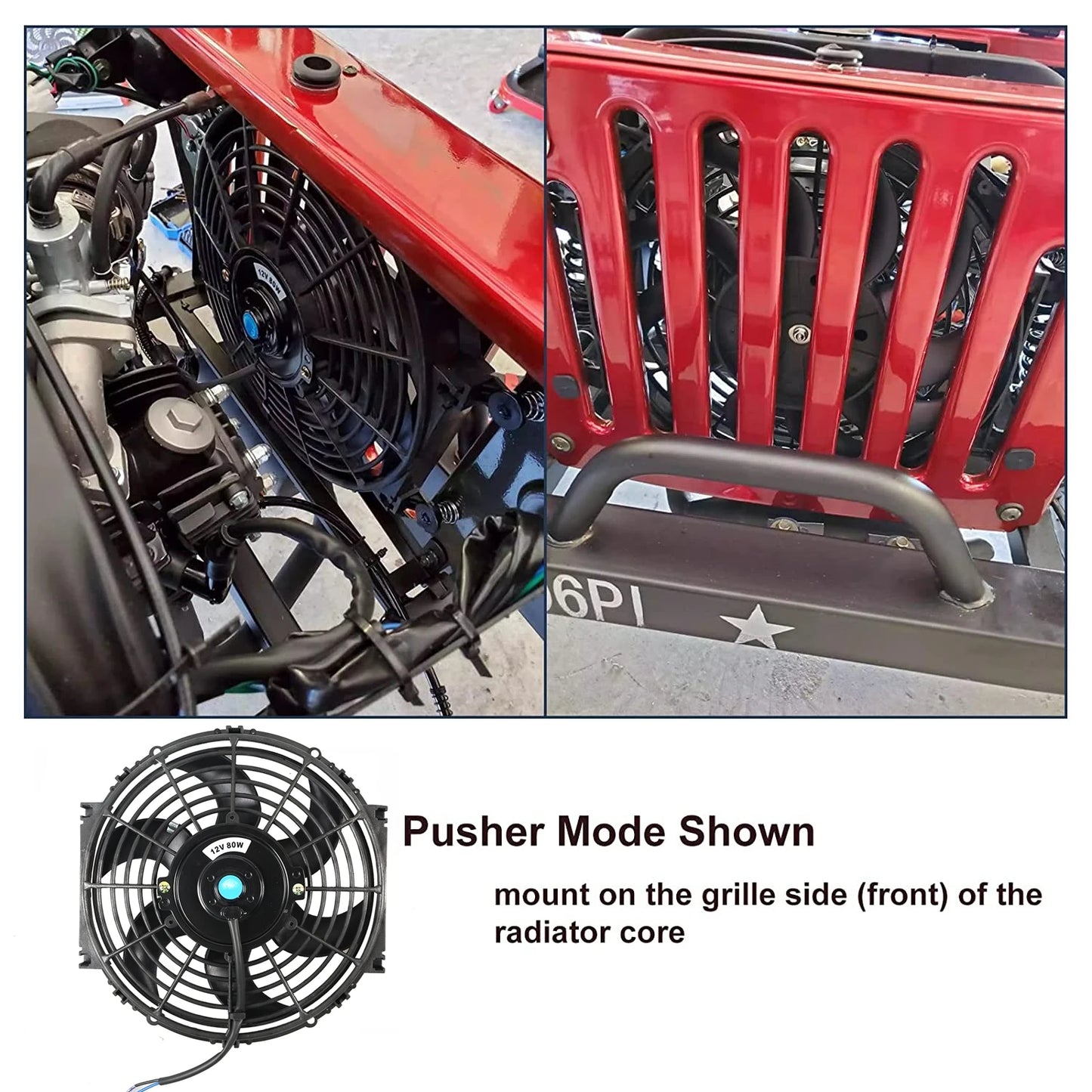 Universal 7/9/10/12/14/16 Inch 12V 80W 2100RPM Car Air Conditioning Cooling Fan Blade Cool Mounting Kit CF-1001 Black CF-1001