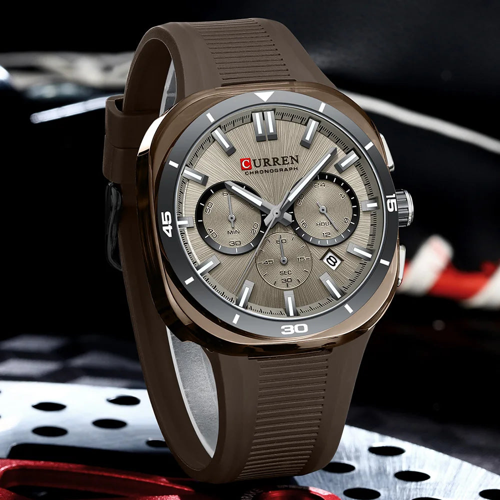 CURREN 8502 Brand New Quartz Watches for Men Chronograph Calendar Luminous Sport 30M Waterproof Silicone Strap Mens Wristwatch