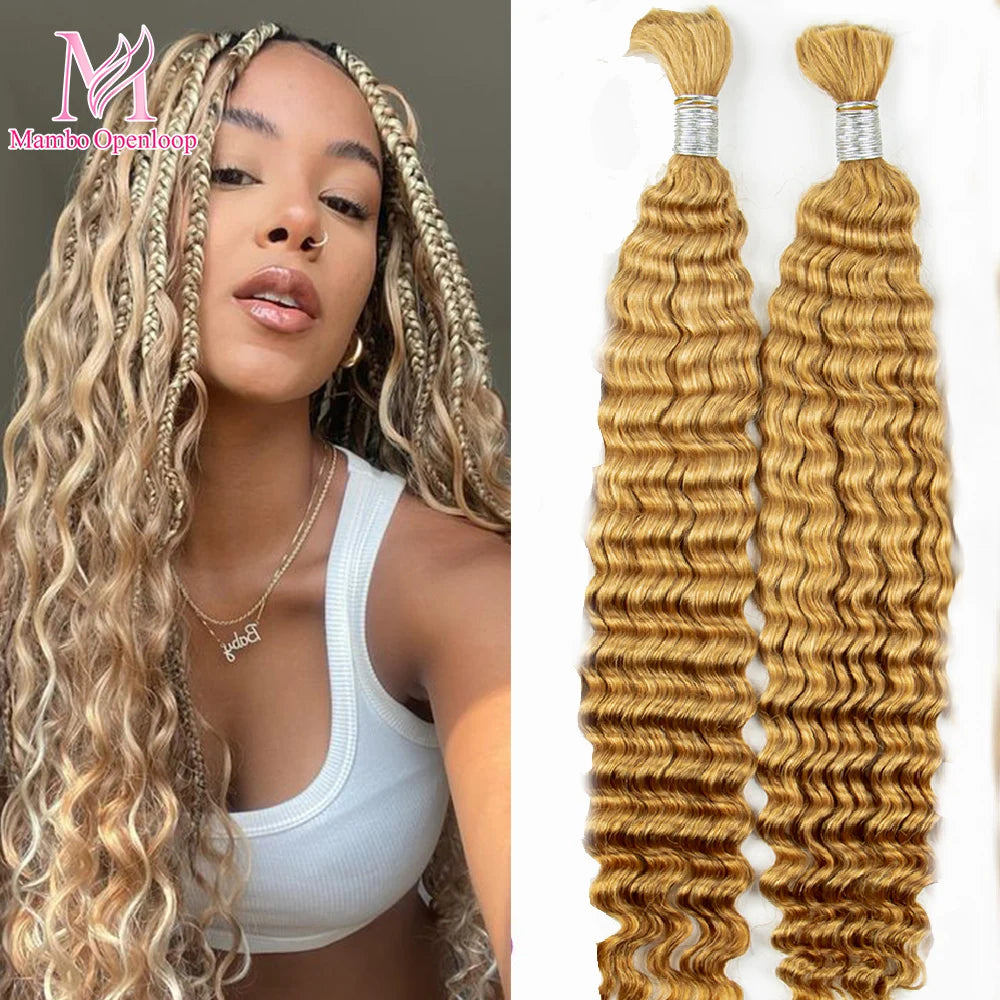 Boho Braids Human Hair Curly Bulk Hair For Braiding Burgundy No Weft Curly Hair Bundles Honey Blonde for Boho Braid Hair