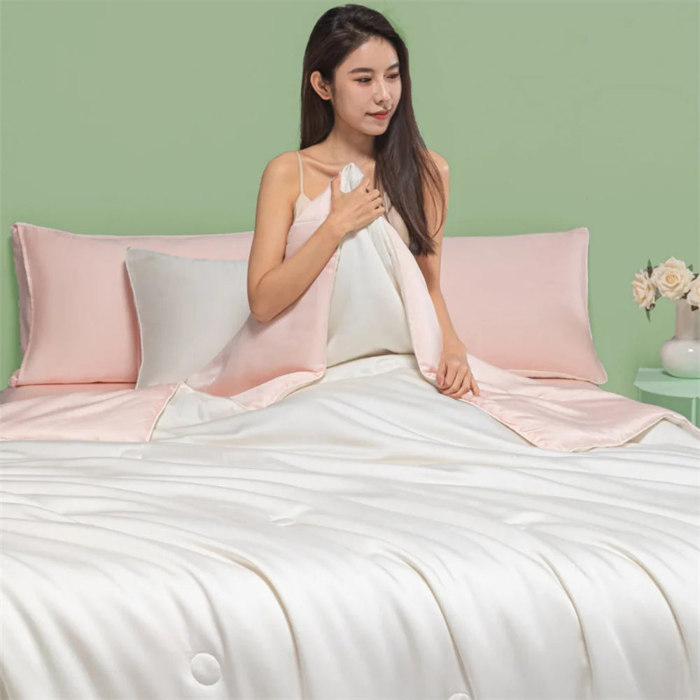 Sondeson Summer Women White Pink Quilt Soft Comforter Cool Color Duvet Twin Double Queen King Shell Blanket For Deep Sleep 1pcs