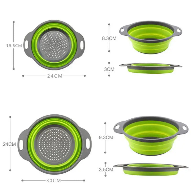 2024 Silicone Round Folding Vegetable Fruits Washing Drain Basket Colander Strainer Collapsible Drainer Kitchen Tool