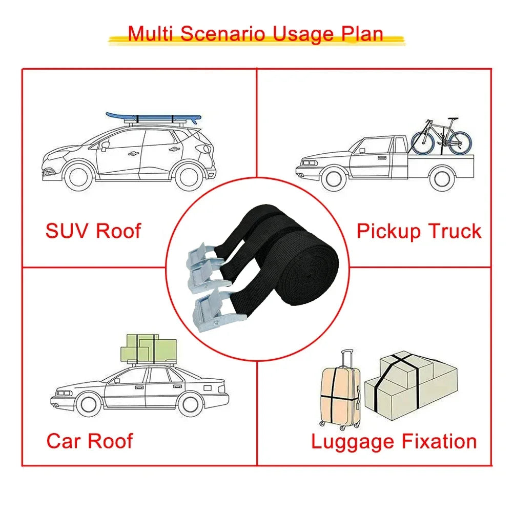 3 Pieces of 1M Buckle Fastening Straps for Cars, Motorcycles, Bicycles, Metal Buckles, Trailer Ropes, Strong Luggage Straps