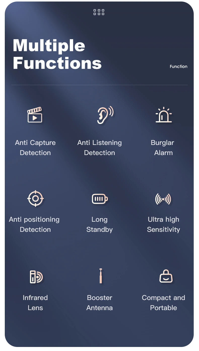 Portable Camera Detector Anti-Spy Car GPS Tracker Listening Device bug RF Wireless All Signal Scanner Gadget Security Protection