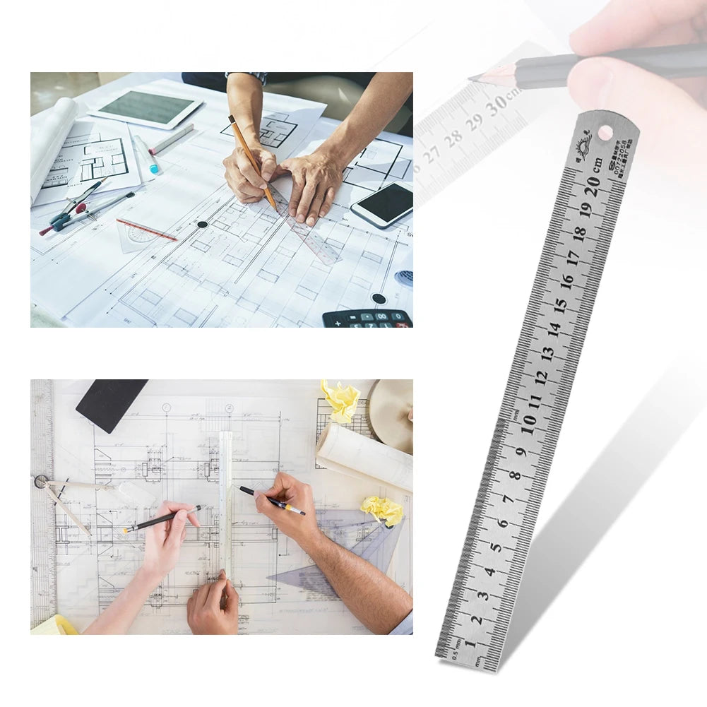 Stainless Steel Metal Straight Ruler Precision Double Sided Precision Measuring Tool Scale Metric Ruler Accessories 15-40cm