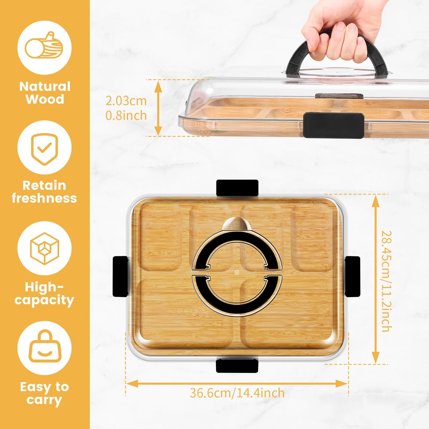 Bamboo Cheese Platter with Transparent Lid Biscuit Snacks Fruit Serving Tray Divided Charcuterie Board for Party Camping Picnic