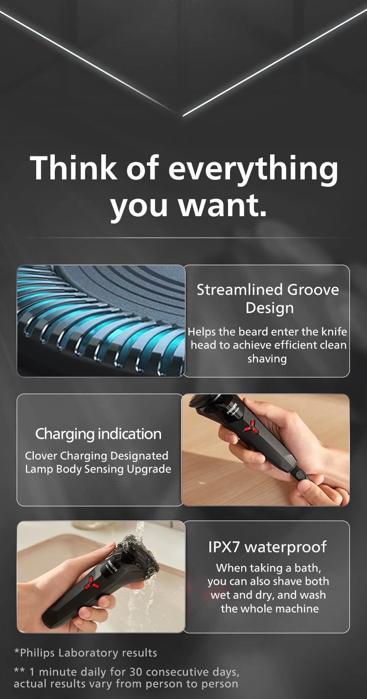 PHILIPS S1113 Electric Shaver USB Charge Stainless Steel PowerCut Blade Razor Triple Floating Head Men Fast Shave Beard Trimmer