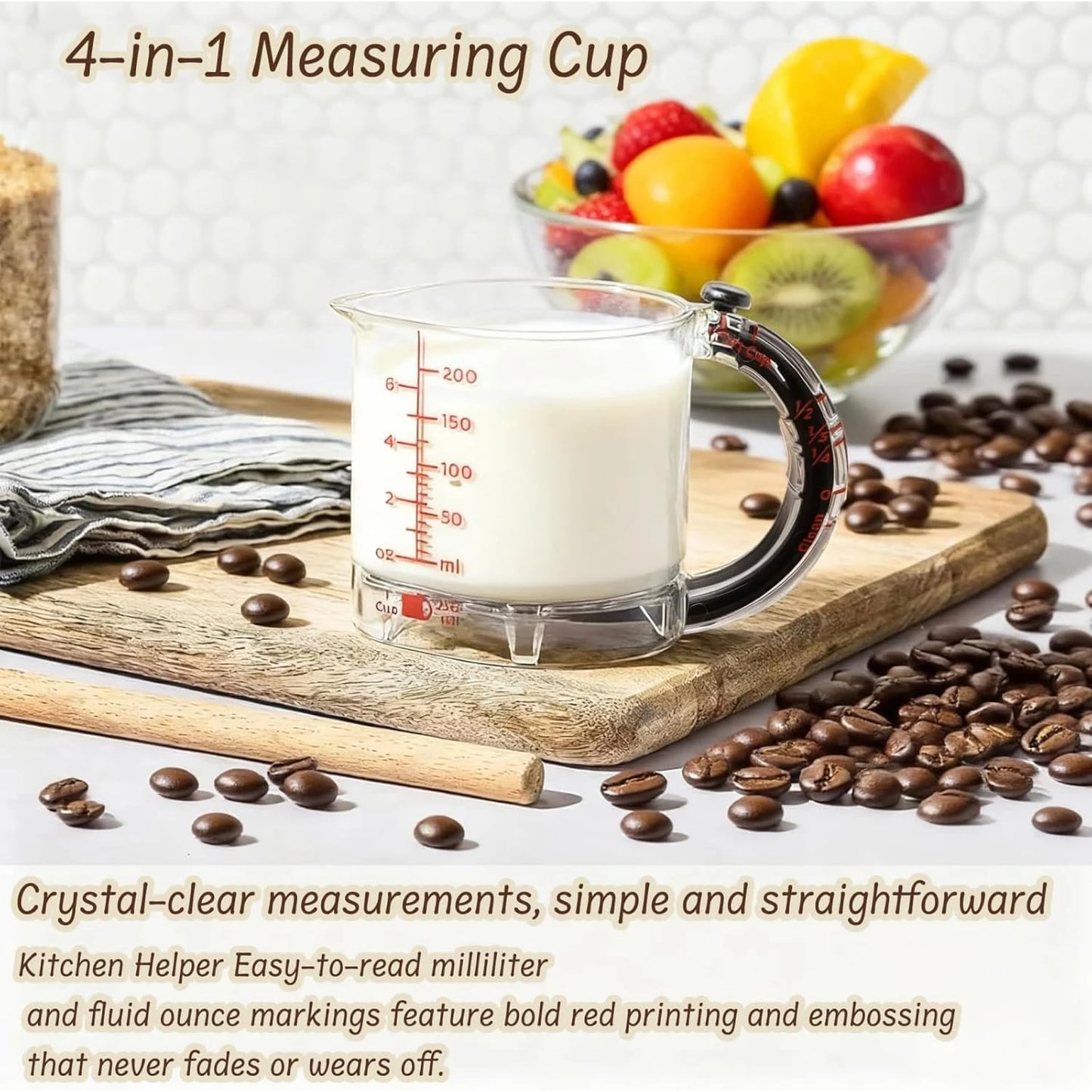 4-IN-1 Measuring Cup Adjustable MultiFunctional Measuring Cup with Scraper-Style Seal Base Kitchen Cube Cups Tools for Cooking