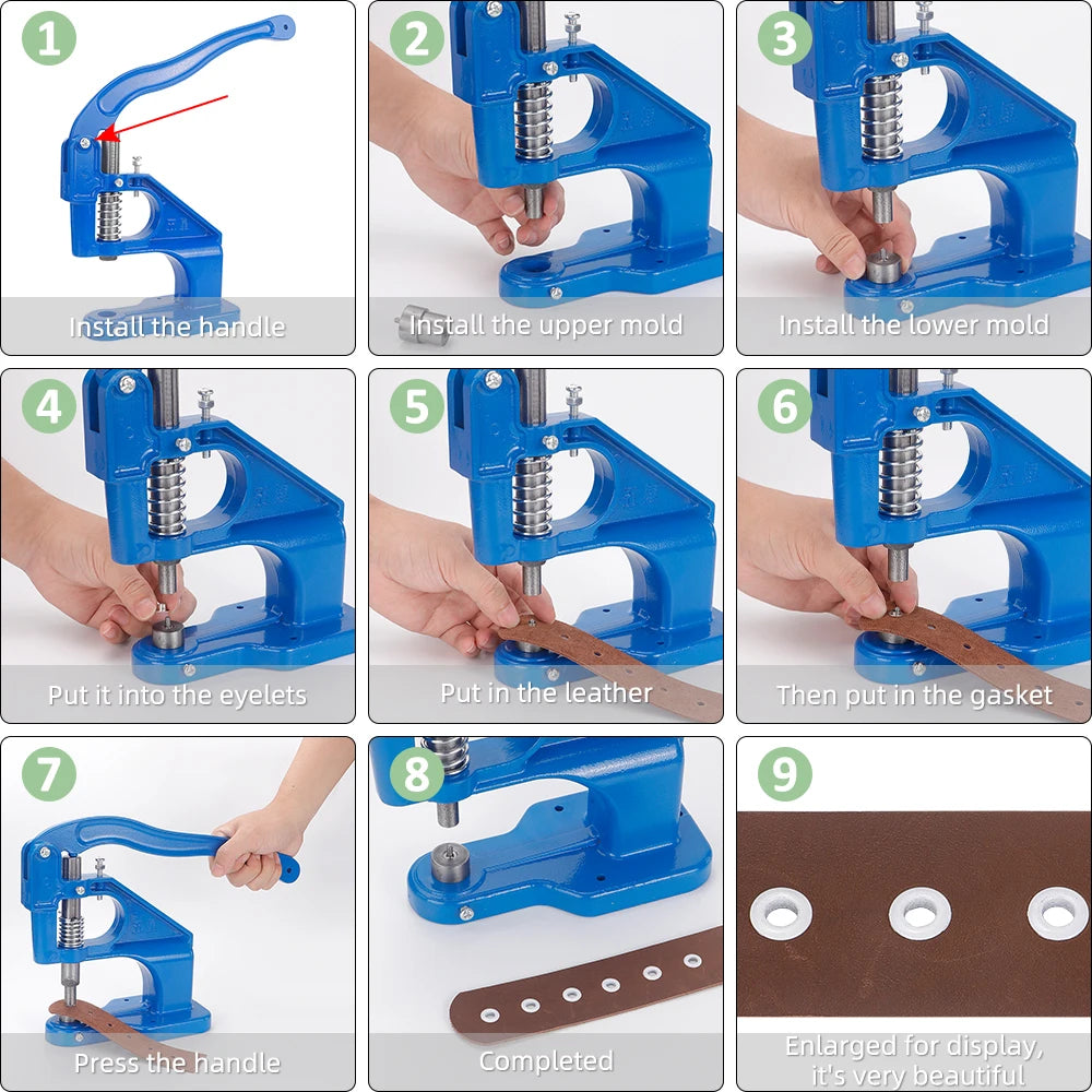 1Set Manual Aluminum Hand Press Machine Set with Double Cap Rivet Dies - DIY Leather Craft Supplies with Hole Punch Eyelet Tools