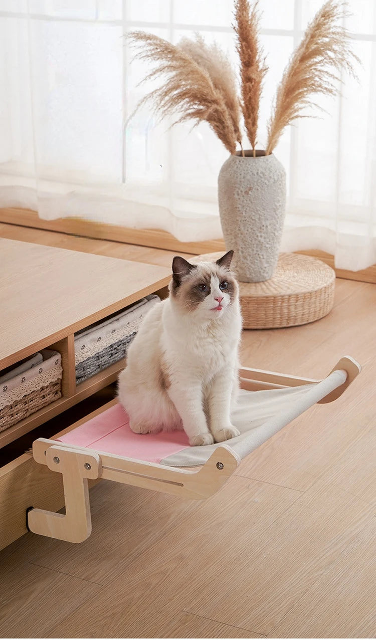 Hanging Pet Cat Bed Window Hammock Sofa House Furniture Kitten Indoor Washable Removable Seat Wooden Sleeping Bed Perch Shelves