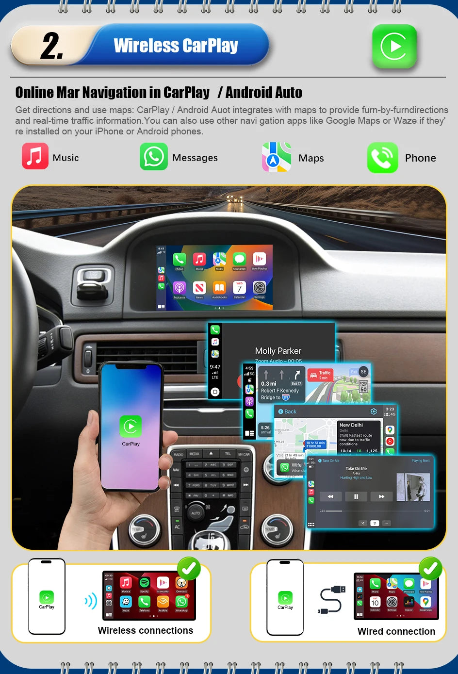 Wireless Apple CarPlay For VOLVO 7‘’ S60 S80 XC60 V60 V40 S60L 2015-2019 Car Play Android Auto Box Mirror Front View Rear Camera