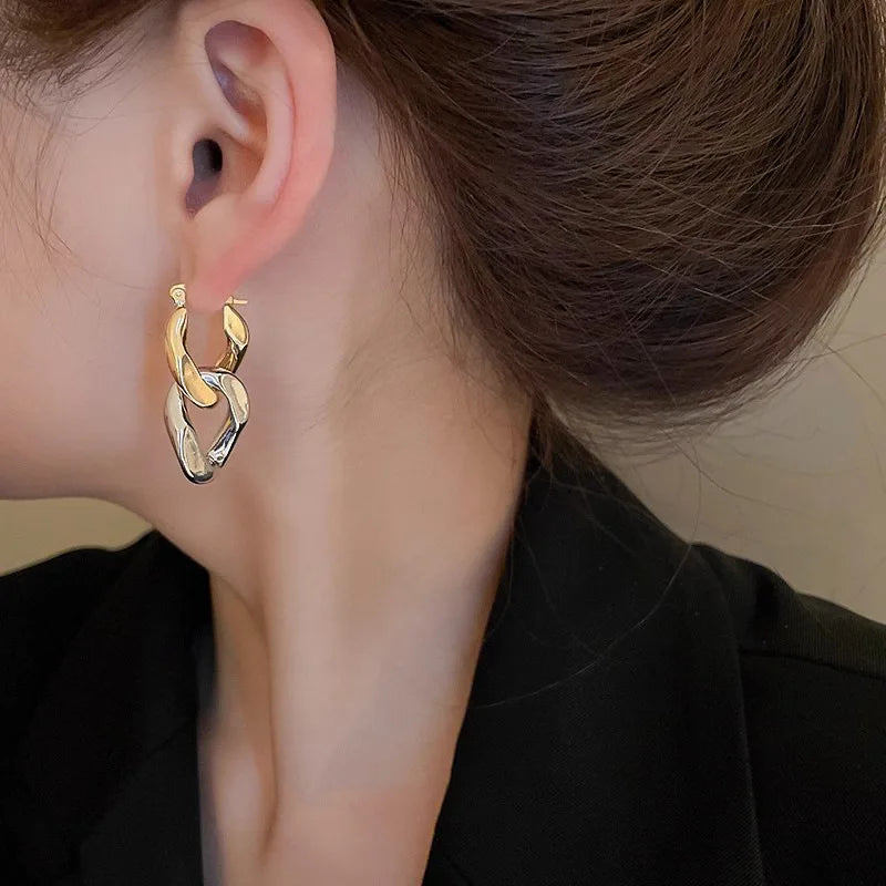 ANENJERY Geometric Thick Chain Tassel Hoop Earrings for Female Trendy Party Jewelry Accessories Wholesale