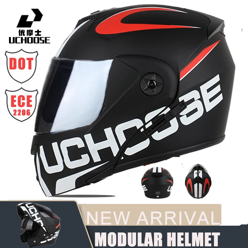 New Modular Motorcycle helmet full face racing with Double sun visor Women man flip up helmet Double lens DOT