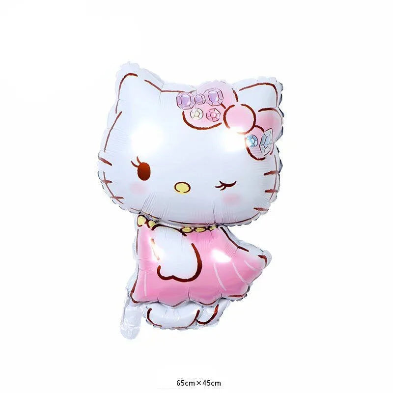 Cute Cartoon Kitty Cat Balloons Set First 5th 6th Birthday Decoration Baby Shower Globos Hello Cake Topper Backdrop Candy Box