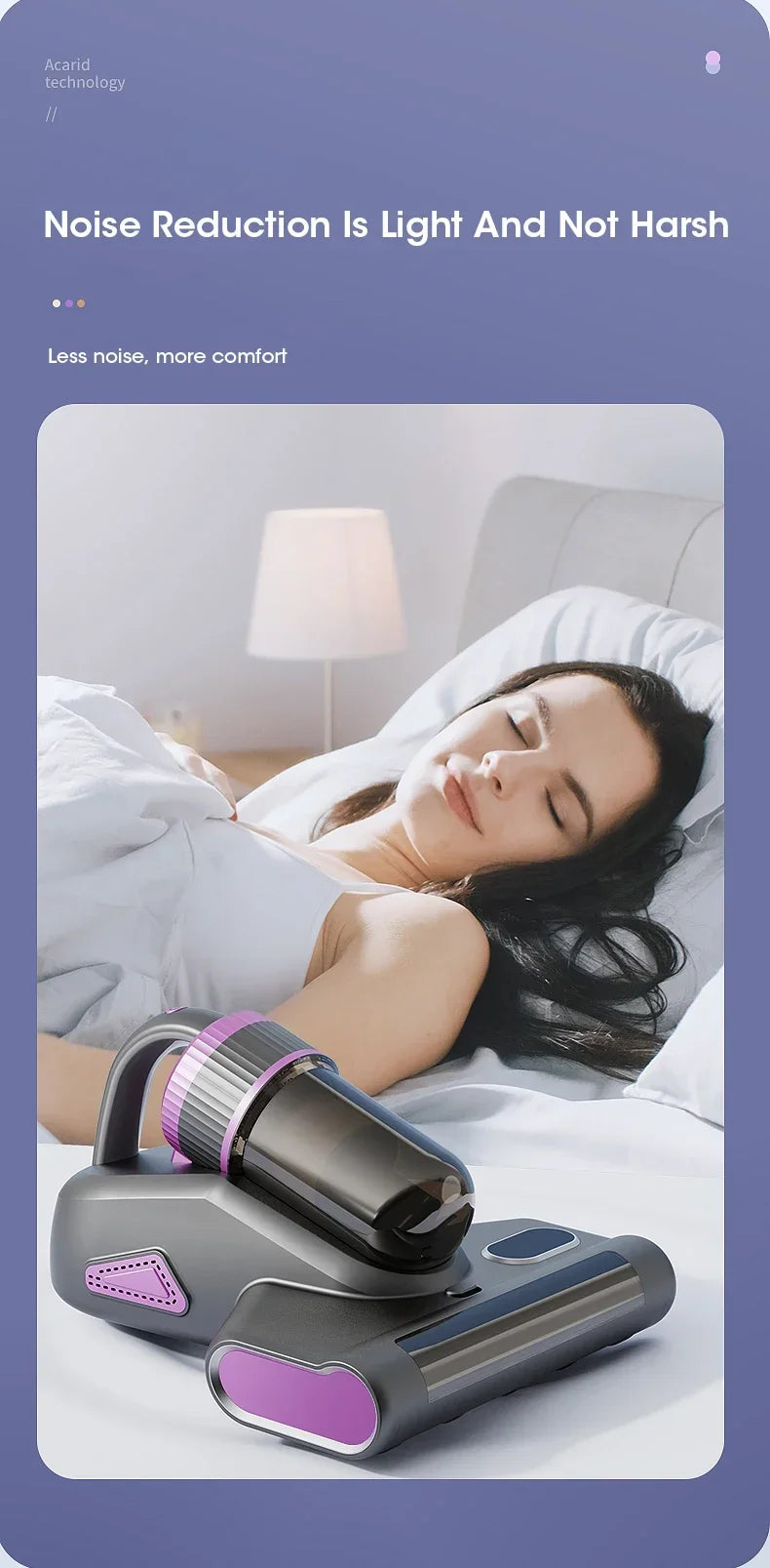 Portable 15Kpa Mite Remover Wireless Handheld Home Ultraviolet Sterilization Powerful Suction Vacuum Cleaner for Sofa Mattresses