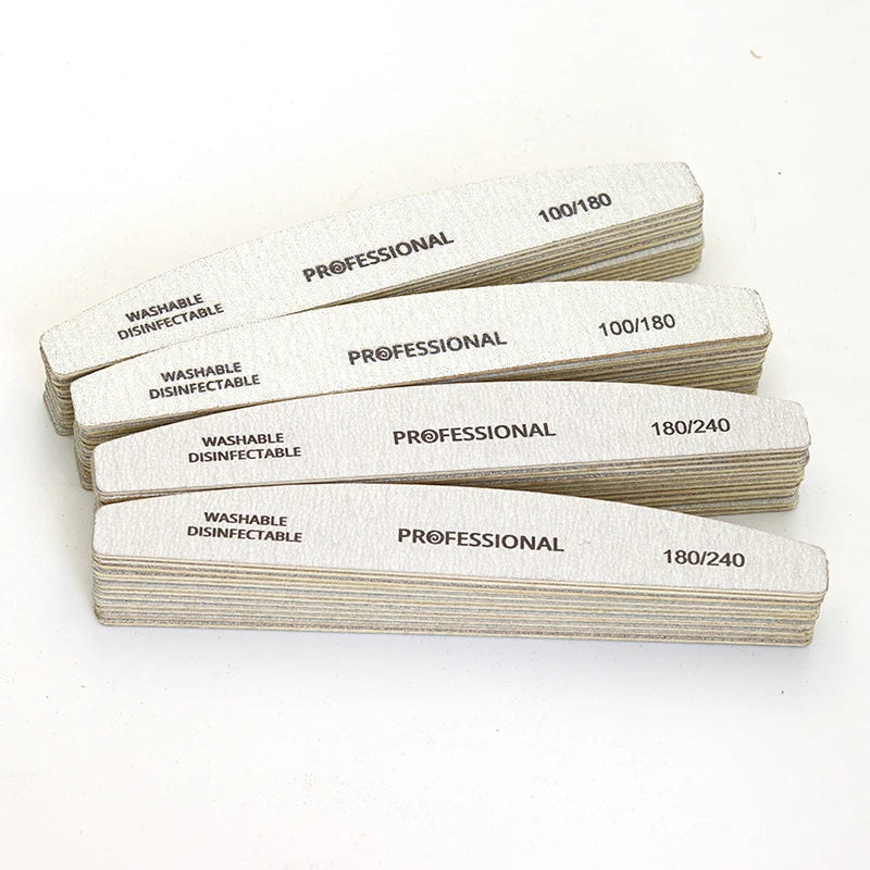 10pcs/Lot Wooden Nail Files Professional Nail Buffer 100/180 Limas Manicura Block Grey Boat Gel Polishing Wood Sanding Nail File