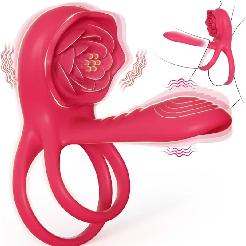 Rose Penis Cock Ring Vibrator Powerful Penis Sleeve Sucking Stimulator G-spot Female Nipple Clitoral Massager Sex Toy for Couple