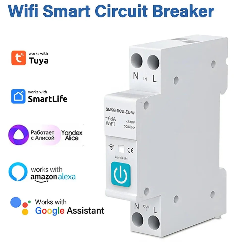 Tuya WIFI Smart Circuit Breaker 1P 10/16/25/32/40/63A DIN Rail With Metering Work With Smart Life Alexa Home Alice