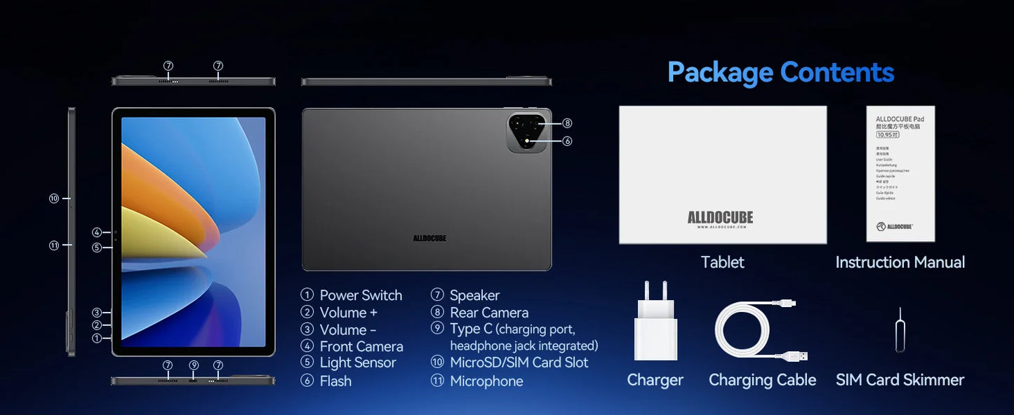 ALLDOCUBE iPlay 60 Pro Tablet 11-inch 90Hz Display 6GB+6GB RAM 128GB ROM Android 14 Helio G99 Octa Core 7000mAh 4G LTE&Wi-Fi