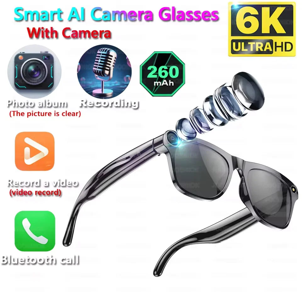 1080P HD AI Smart Glasses Chat GPT 100MP Camera Sunglasses Bluetooth Call 260Mah Battery Voice Assistant Control Smart Glasses