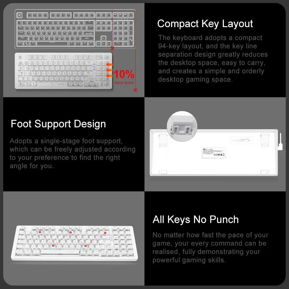 E-YOOSO Z94 USB Mechanical Gaming Keyboard Wired Monochrome Backlit 94 Key Russian Brazilian Portuguese for Compute Laptop PC