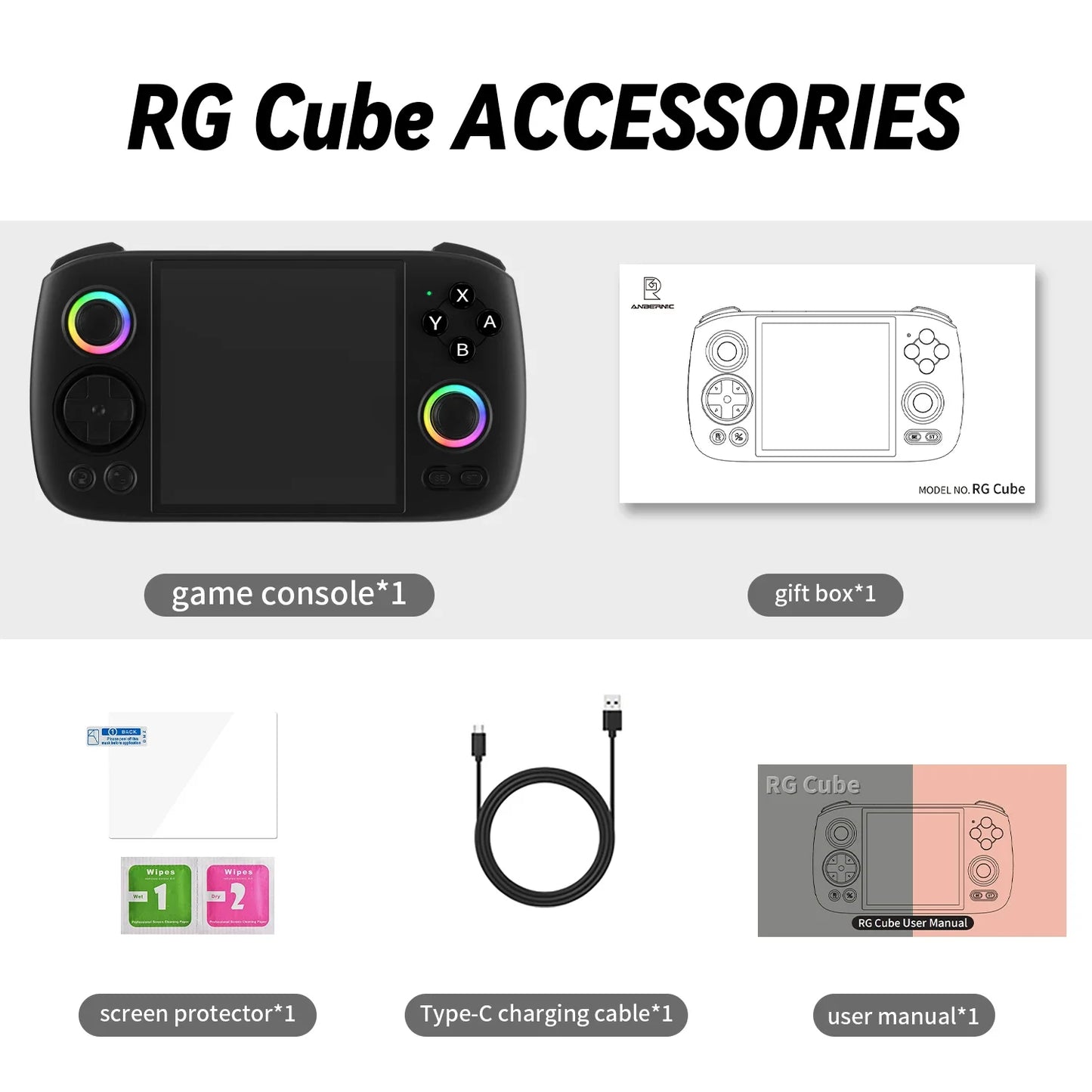 ANBERNIC RG Cube Handheld Game Console 3.95'' IPS Touch Screen Android13 RGB Lighting Effect RGCUBE Streaming Retro Video Player