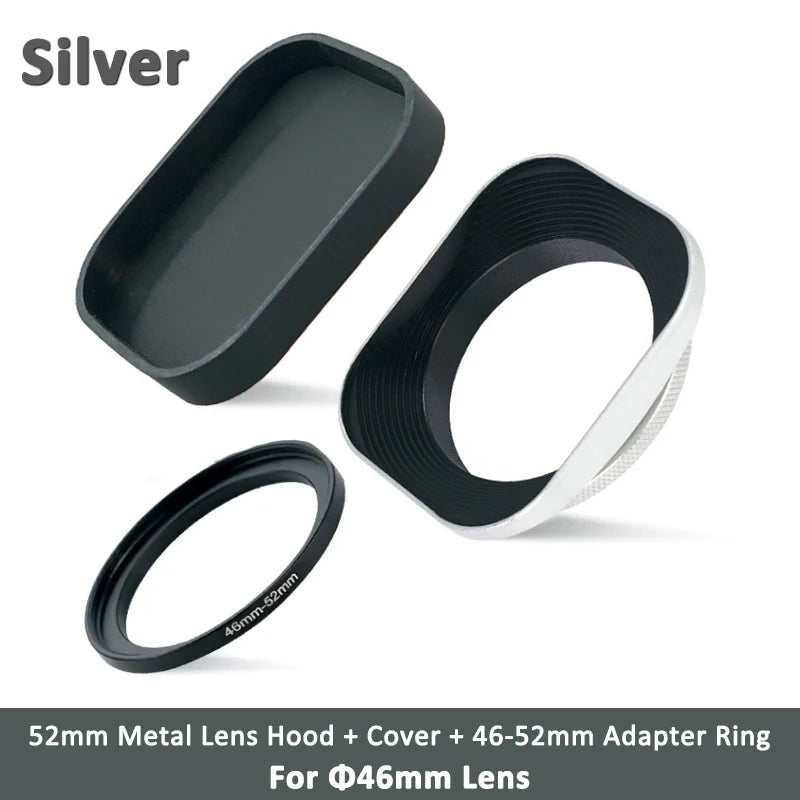 Metal Camera Square Lens Hood Universal Retro Reduce Light for Fuji Fujifim 39mm 43mm 46mm 49mm 52mm Filter Adapter Ring Metal