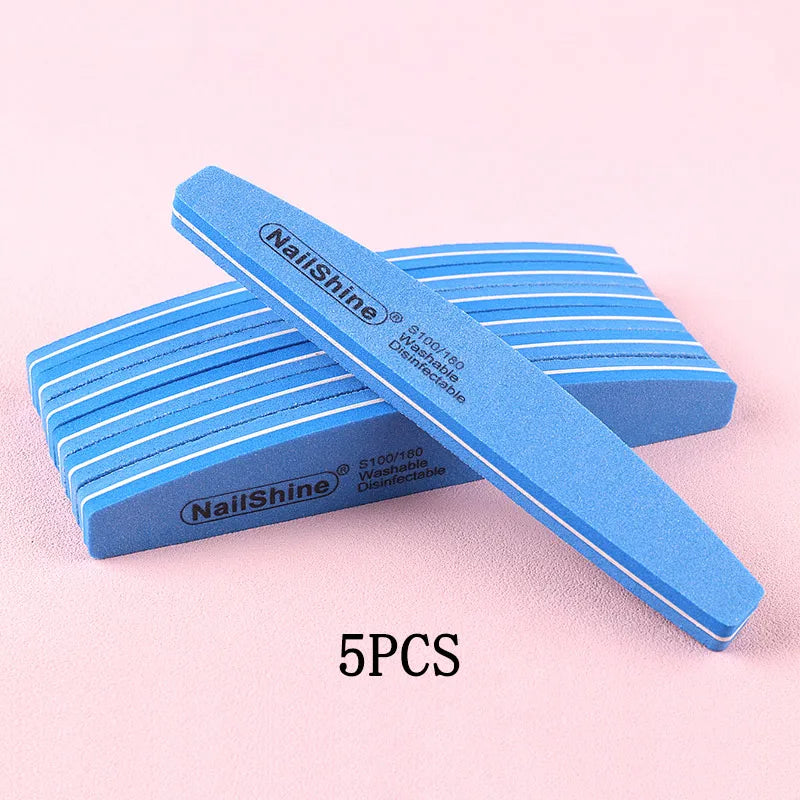 5Pcs/10Pcs Nail Sponge File 100/180 Grit Double Sided Sandpaper Foam Emery Board Polisher Buffer Moon Design