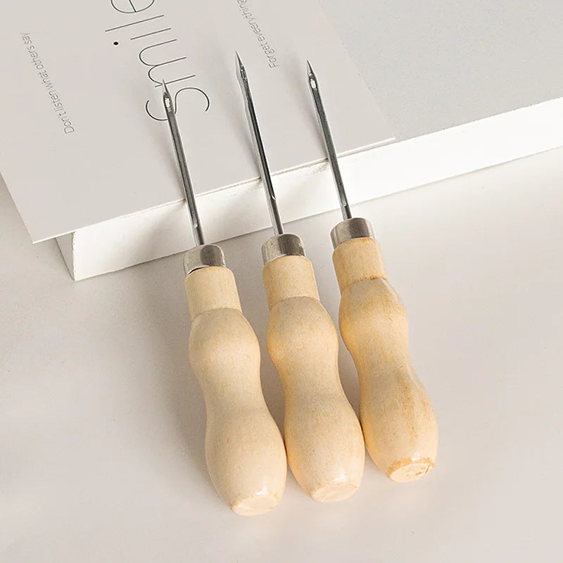 1PC/8PCS Awl Pricker Hole Maker Tool Punch Sewing Stitching Leather Craft Wooden Handle